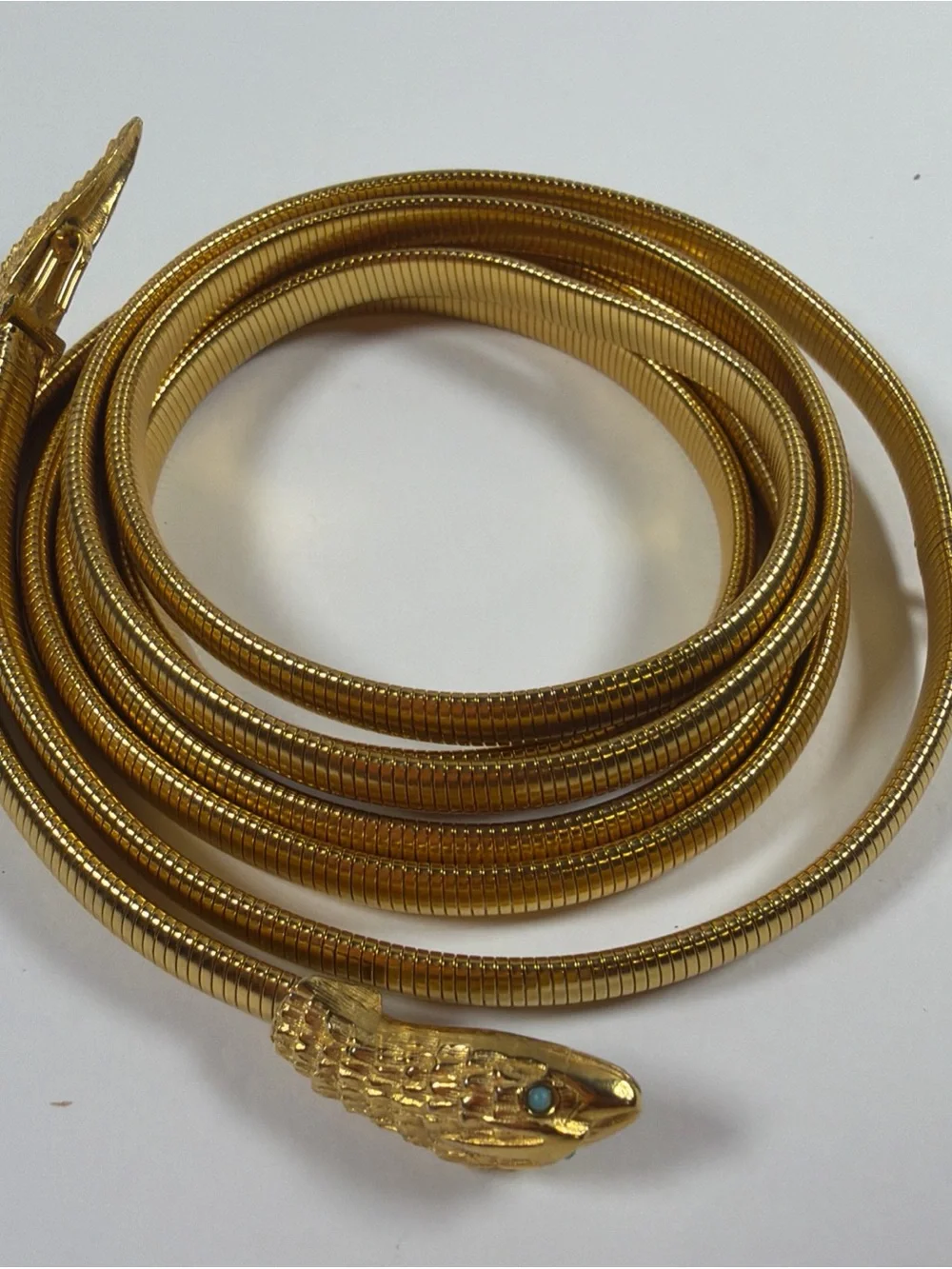 Vintage 60’s/70’s structural gold Snake Coil Belt Necklace Women Jewelry 60”Rare